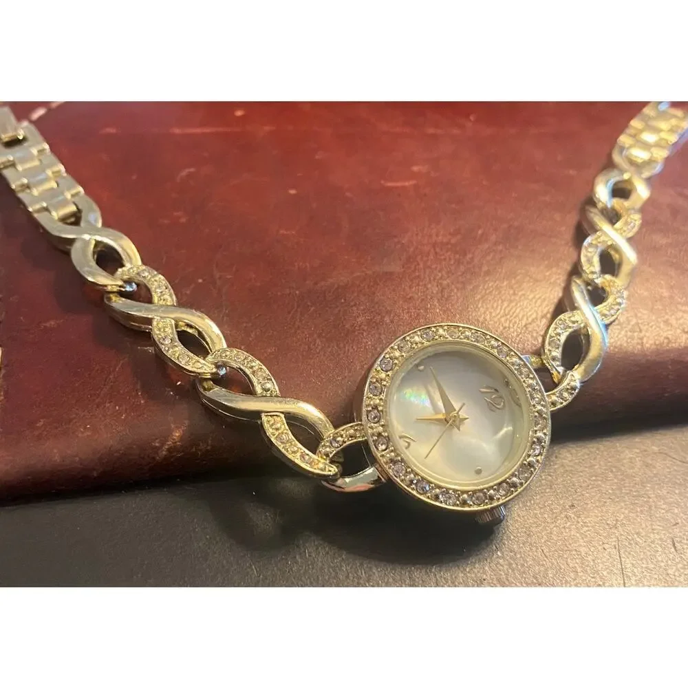 Women's 23mm Gold Tone Dress Watch, Crystal Accents, MOP Face